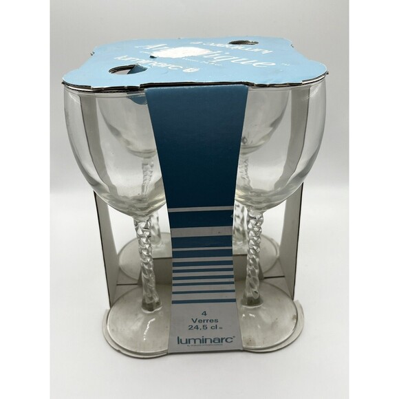 Vintage Luminarc ARC 8.5 Oz Clear Glass Wine Glasses Set Of 4 USA NIB - Picture 3 of 4